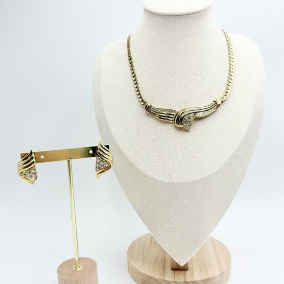 Vintage Gold tone and rhinestone Necklace with Earrings Sets - Picture 1 of 12